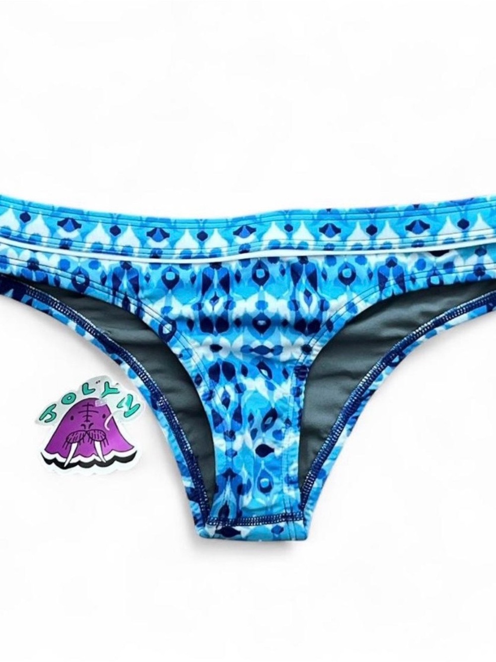 Jolyn Swim Blue Geometric Bikini Bottoms with Drawstring